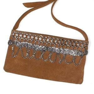 Express Suede Leather Crossbody Southwestern Chain Detail Boho Festival